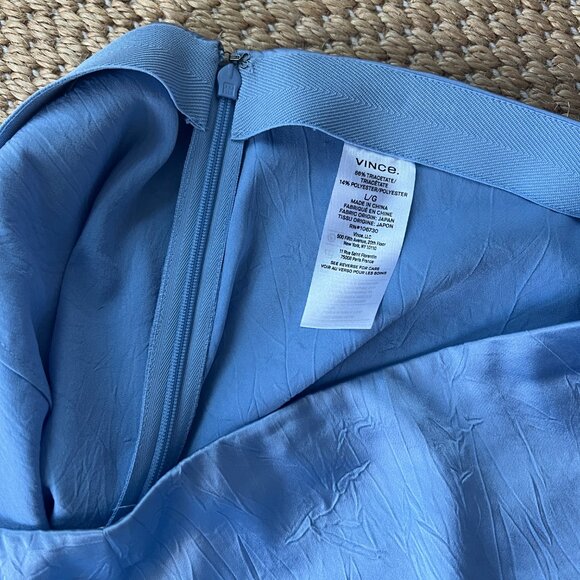 VINCE | US L | High Waist Crush Textured Satin Wide Leg Silky Pants | Iris Blue - Picture 10 of 16